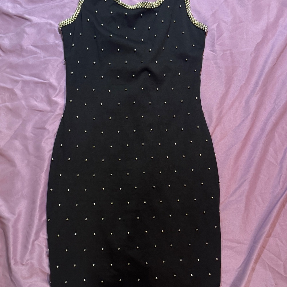 Vintage Women’s Et Al Black Tank Mini Dress with Gold Beads, size 6